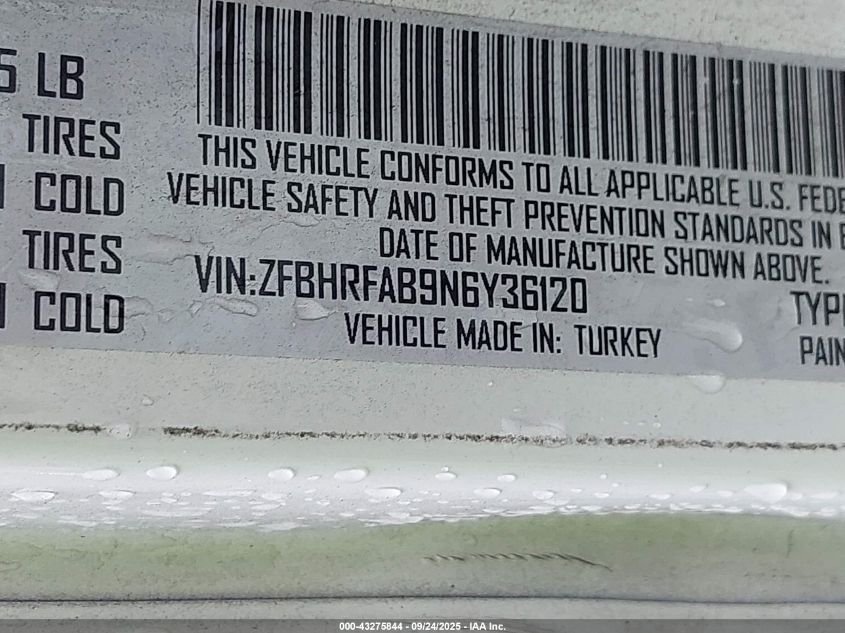 2022 Ram Promaster City Cargo Van VIN: ZFBHRFAB9N6Y36120 Lot: 43275844