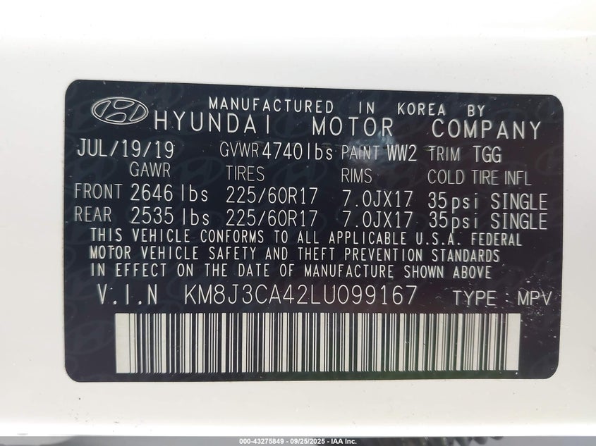 2020 HYUNDAI TUCSON VALUE - KM8J3CA42LU099167