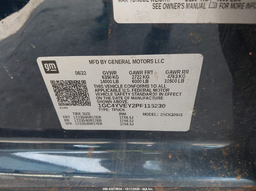 2023 Chevrolet Silverado 3500Hd 4Wd Long Bed High Country VIN: 1GC4YVEY2PF115230 Lot: 43275934