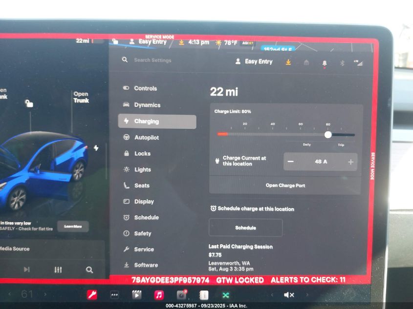 2023 Tesla Model Y Awd/Long Range Dual Motor All-Wheel Drive VIN: 7SAYGDEE3PF957974 Lot: 43275987