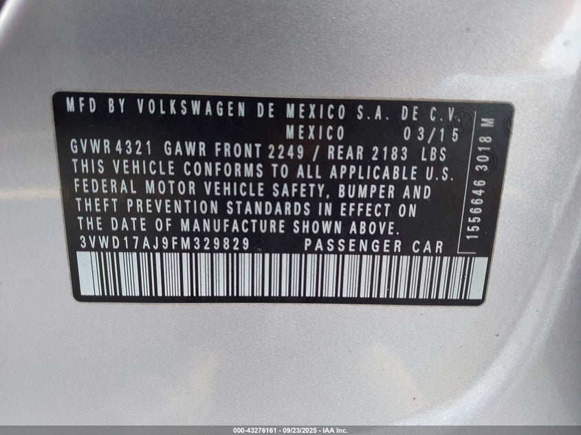 2015 VOLKSWAGEN JETTA 1.8T SE - 3VWD17AJ9FM329829