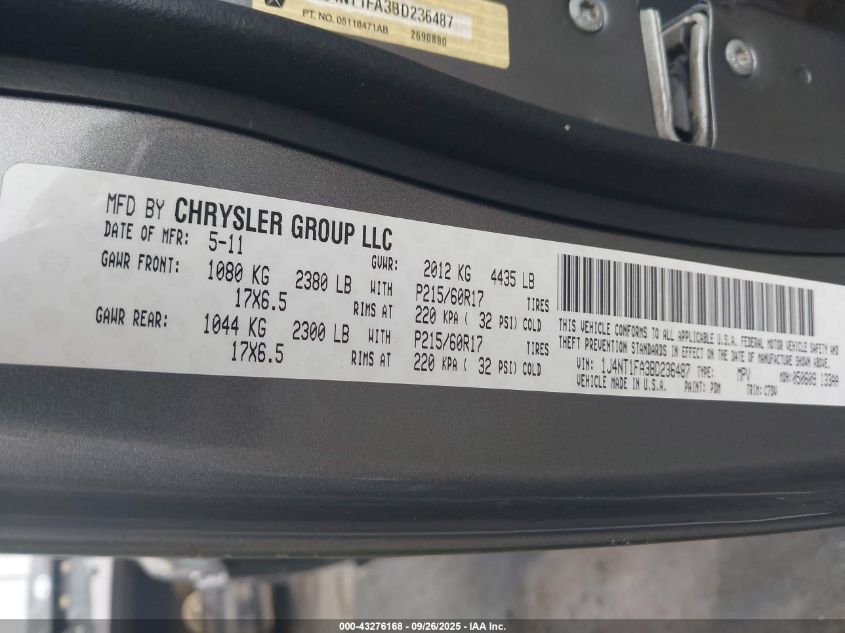 2011 Jeep Compass VIN: 1J4NT1FA3BD236487 Lot: 43276168