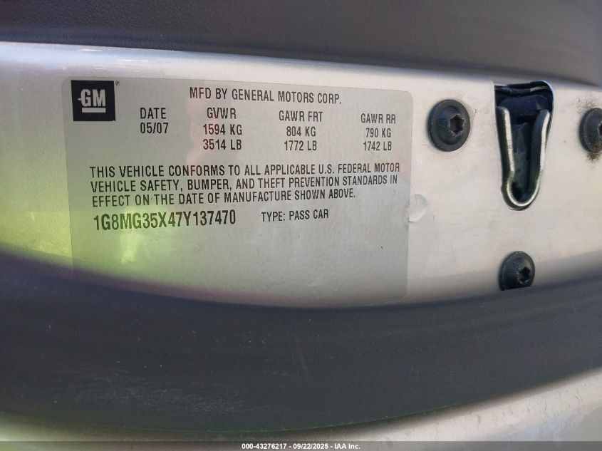 2007 Saturn Sky Red Line VIN: 1G8MG35X47Y137470 Lot: 43276217