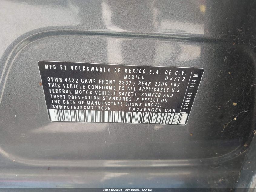 2012 Volkswagen Jetta Sportwagen 2.0L Tdi VIN: 3VWPL7AJ9CM713855 Lot: 43276260