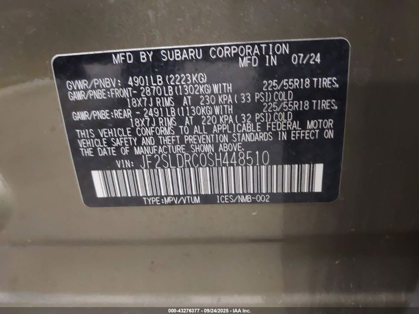 2025 Subaru Forester Limited VIN: JF2SLDRC0SH448510 Lot: 43276377