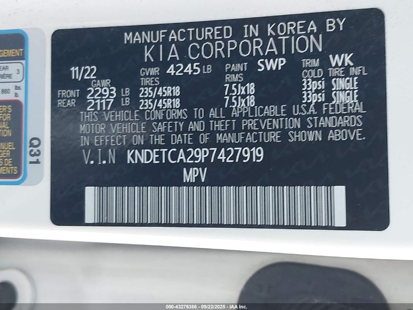 2023 Kia Seltos Sx Turbo VIN: KNDETCA29P7427919 Lot: 43276386