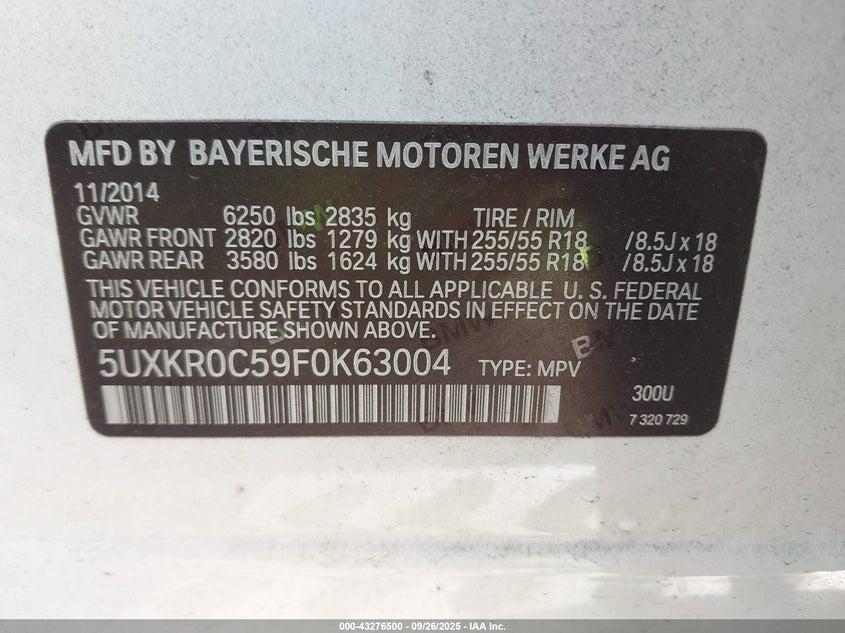 2015 BMW X5 XDRIVE35I 5UXKR0C59F0K63004