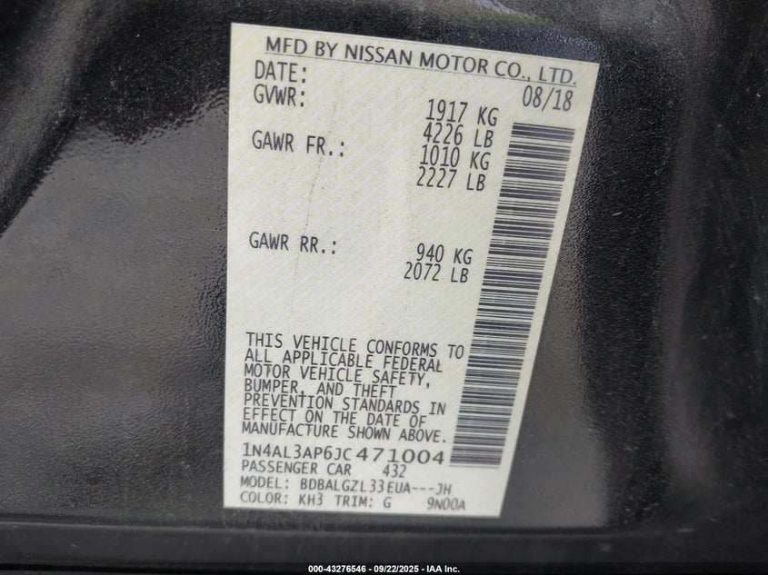 1N4AL3AP6JC471004 2018 NISSAN ALTIMA photo no. 9