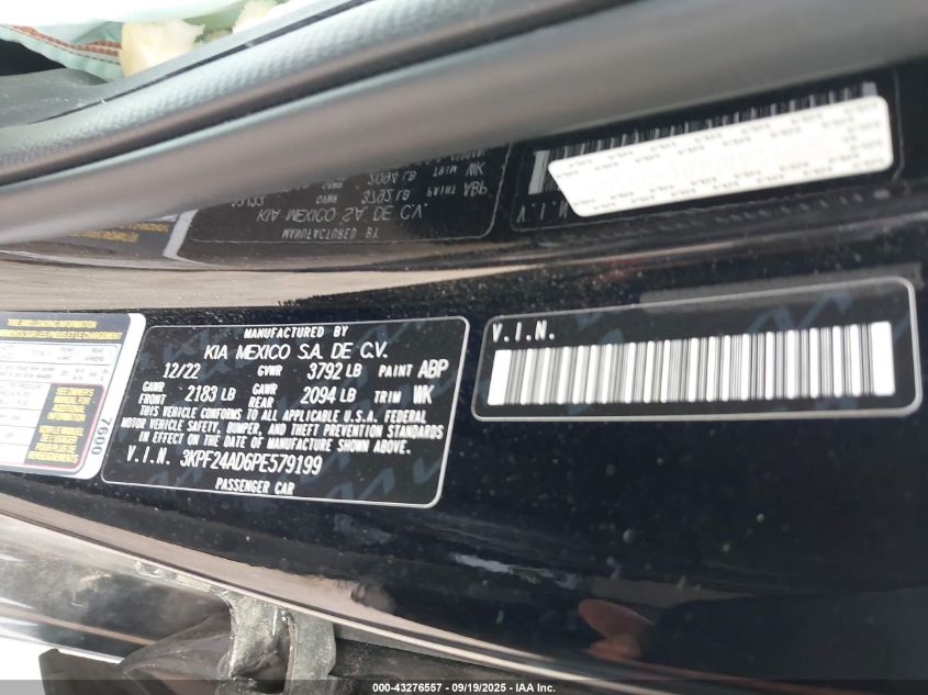 2023 Kia Forte Lx VIN: 3KPF24AD6PE579199 Lot: 43276557
