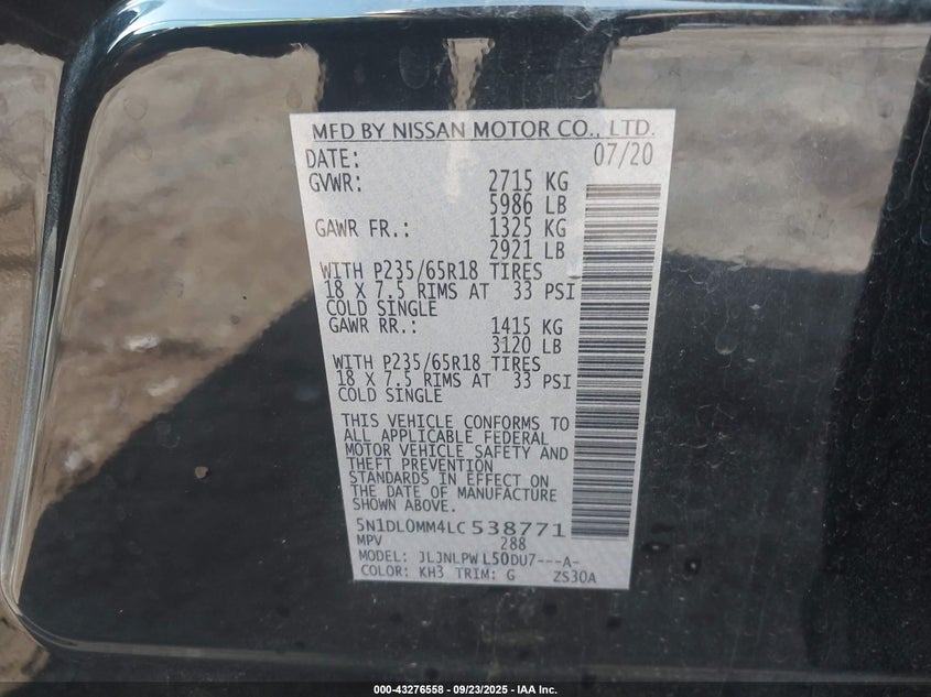 2020 INFINITI QX60 LUXE AWD/PURE AWD/SIGNATURE EDITION AWD - 5N1DL0MM4LT538771