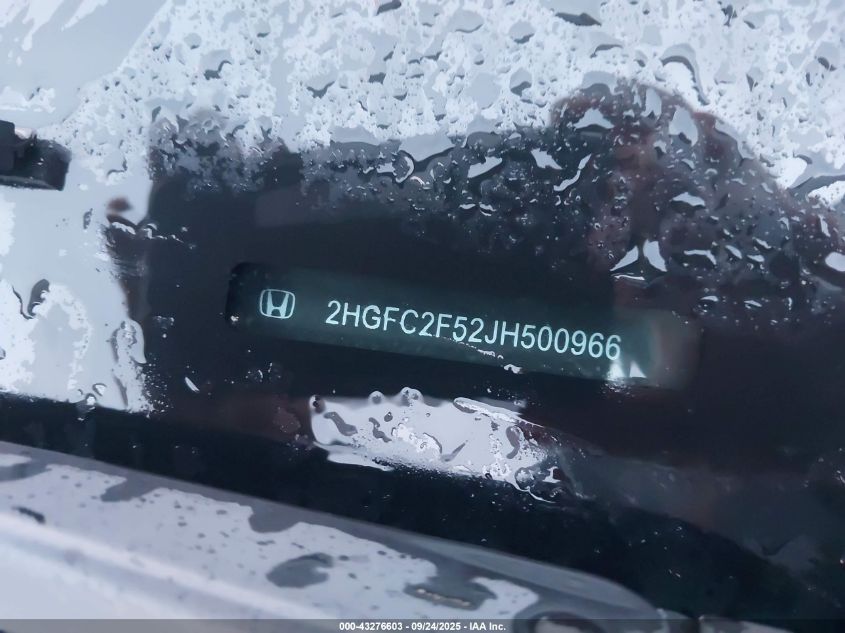 2018 Honda Civic Lx VIN: 2HGFC2F52JH500966 Lot: 43276603