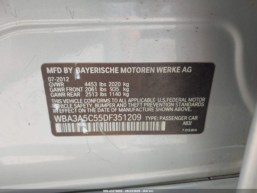 2013 BMW 328I - WBA3A5C55DF351209