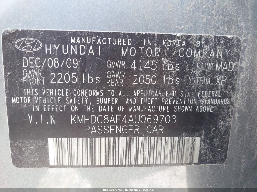 2010 Hyundai Elantra Touring Se VIN: KMHDC8AE4AU069703 Lot: 43276769