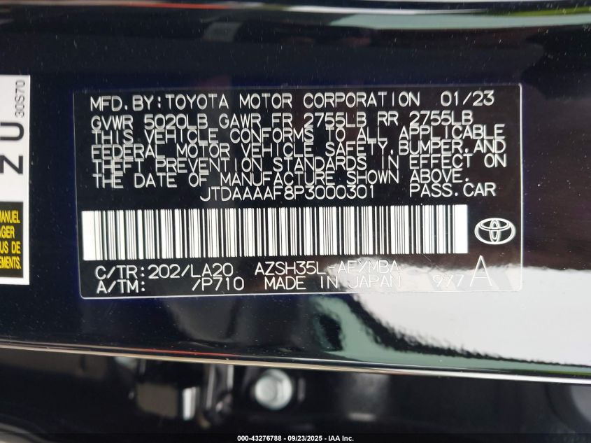 2023 Toyota Crown Limited VIN: JTDAAAAF8P3000301 Lot: 43276788