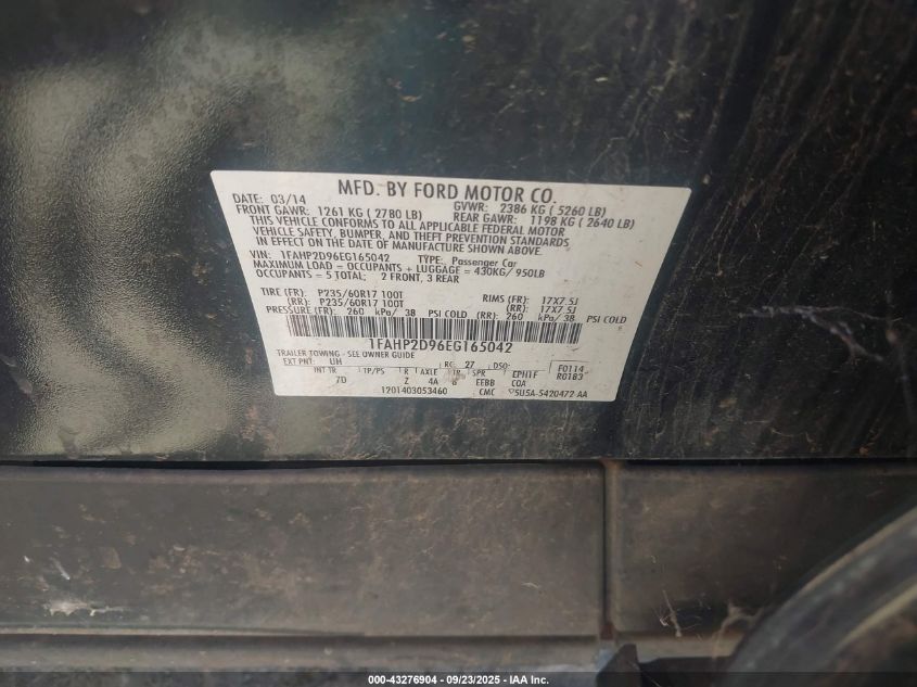 2014 Ford Taurus Se VIN: 1FAHP2D96EG165042 Lot: 43276904