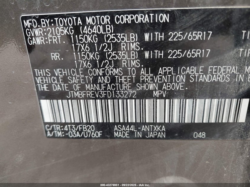 2015 TOYOTA RAV4 LE - JTMBFREV3FD133272