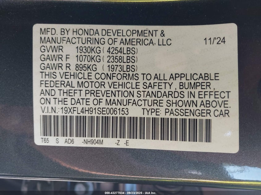 2025 HONDA CIVIC HYBRID SPORT TOURING - 19XFL4H91SE006153