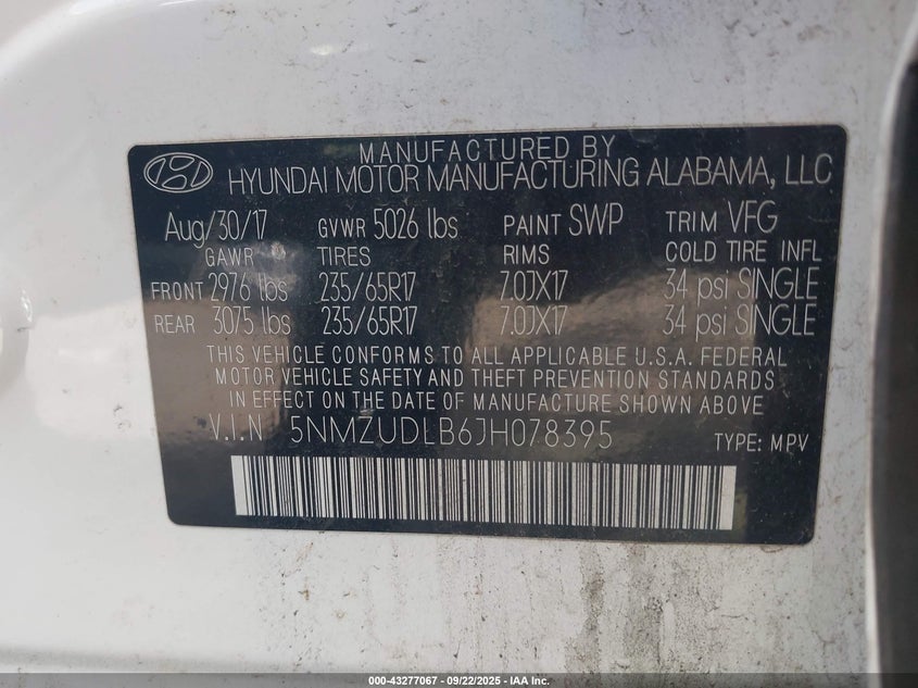 2018 HYUNDAI SANTA FE SPORT 2.4L - 5NMZUDLB6JH078395