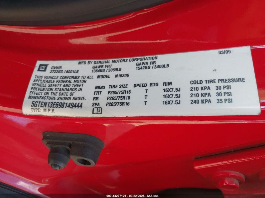 2009 Hummer H3 Suv VIN: 5GTEN13E698149444 Lot: 43277121