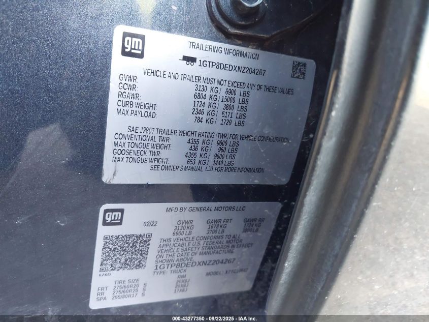 2022 GMC Sierra 1500 Limited 2Wd Short Box Slt VIN: 1GTP8DEDXNZ204267 Lot: 43277350