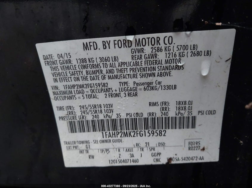 2015 FORD POLICE INTERCEPTOR - 1FAHP2MK2FG159582