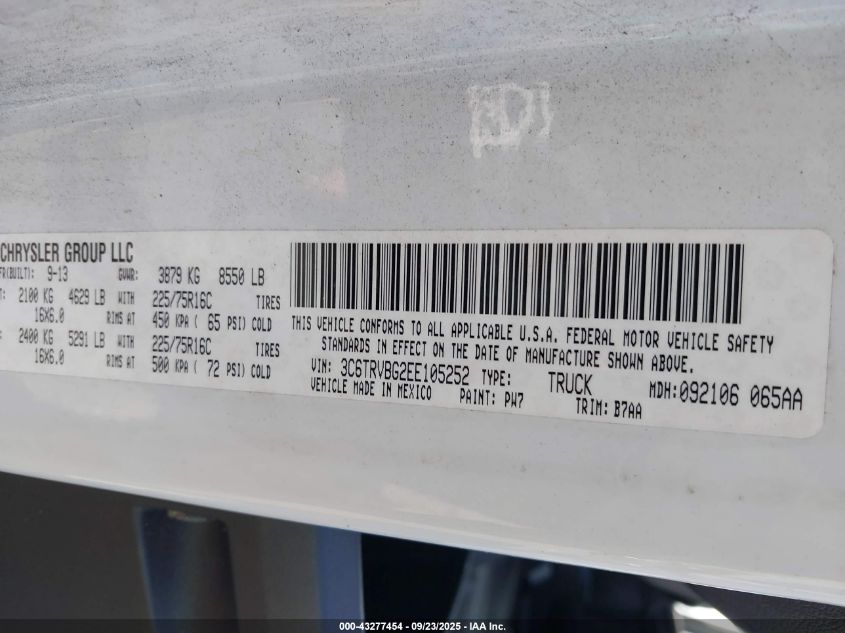 2014 Ram Promaster 1500 VIN: 3C6TRVBG2EE105252 Lot: 43277454