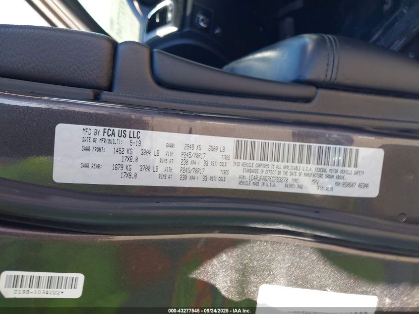 2019 Jeep Grand Cherokee Laredo E 4X4 VIN: 1C4RJFAG7KC793270 Lot: 43277545