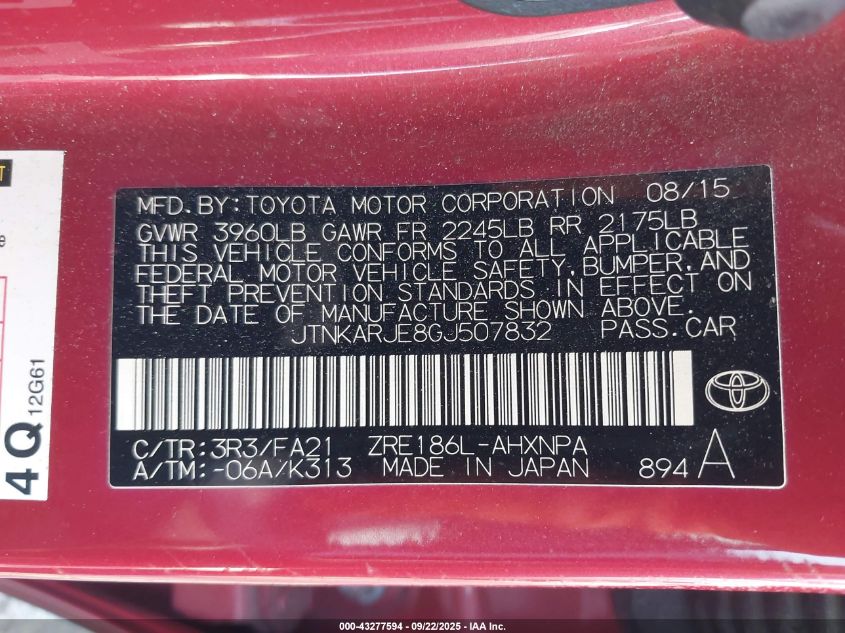 VIN: JTNKARJE8GJ507832 SCION IM 2016 RED Photo 9