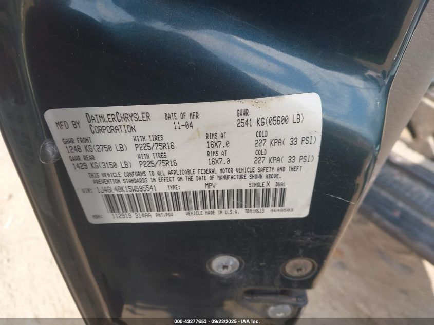 2005 Jeep Liberty Sport VIN: 1J4GL48K15W595541 Lot: 43277653