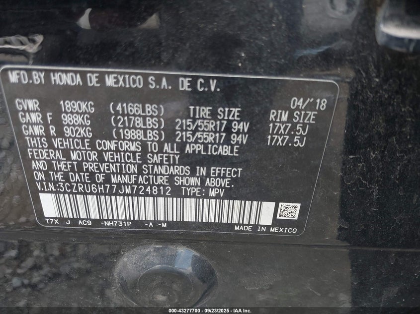 2018 HONDA HR-V EX-L - 3CZRU6H77JM724812