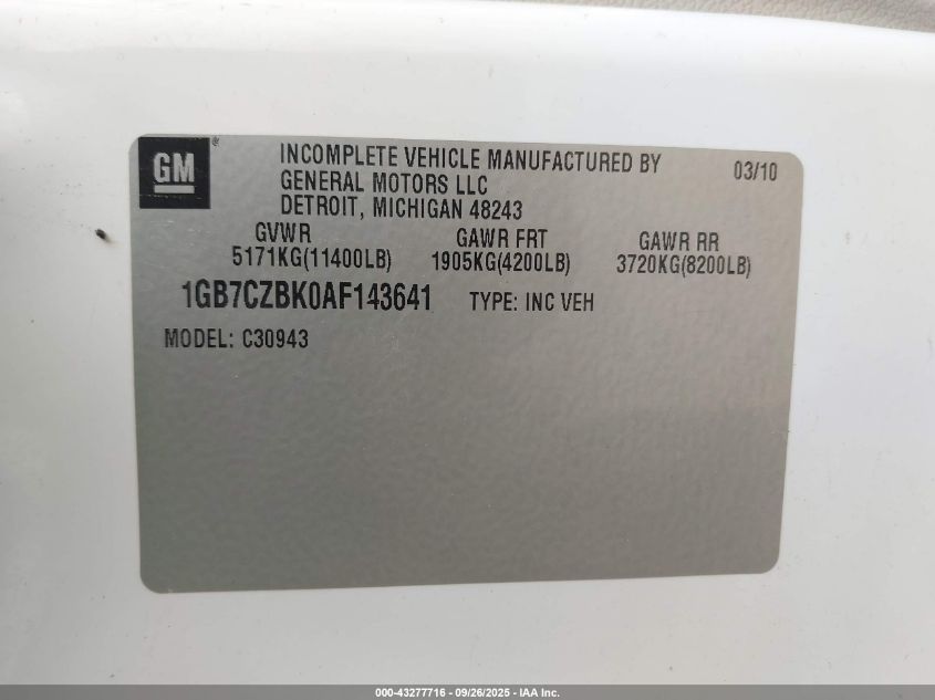2010 Chevrolet Silverado 3500Hd Work Truck VIN: 1GB7CZBK0AF143641 Lot: 43277716
