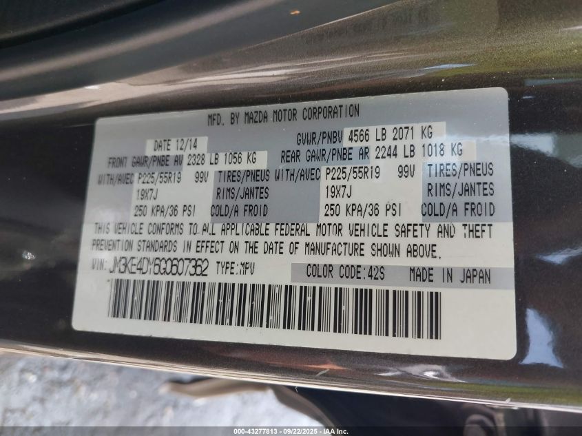 2016 Mazda Cx-5 Grand Touring VIN: JM3KE4DY6G0607362 Lot: 43277813