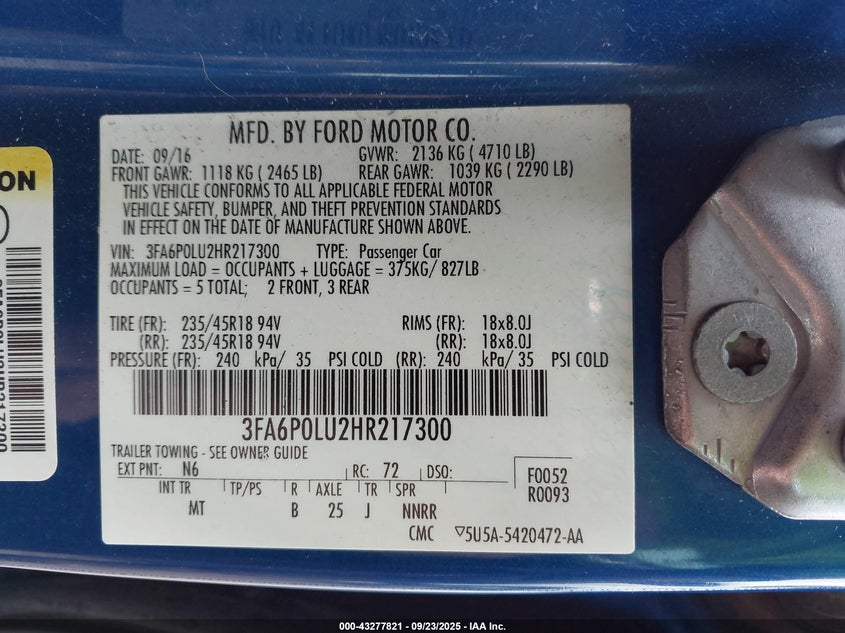 2017 FORD FUSION HYBRID SE - 3FA6P0LU2HR217300