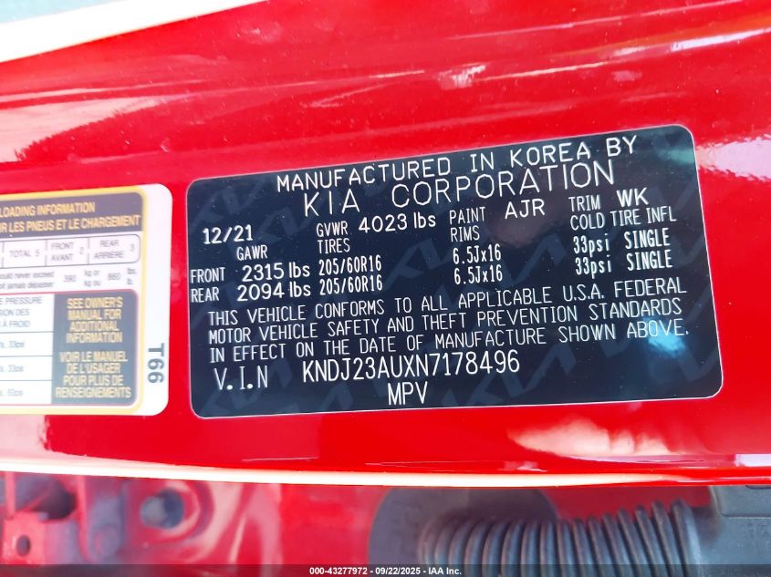 2022 Kia Soul Lx VIN: KNDJ23AUXN7178496 Lot: 43277972