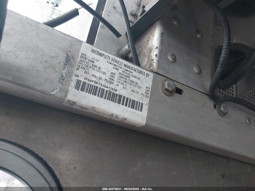 2018 Ford F-59 Commercial Stripped VIN: 1F66F5KY5J0A11038 Lot: 43278031