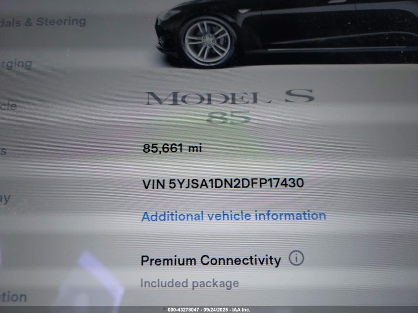 2013 Tesla Model S VIN: 5YJSA1DN2DFP17430 Lot: 43278047