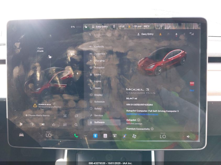 2019 Tesla Model 3 Long Range/Mid Range/Standard Range/Standard Range Plus VIN: 5YJ3E1EA1KF435264 Lot: 43278320