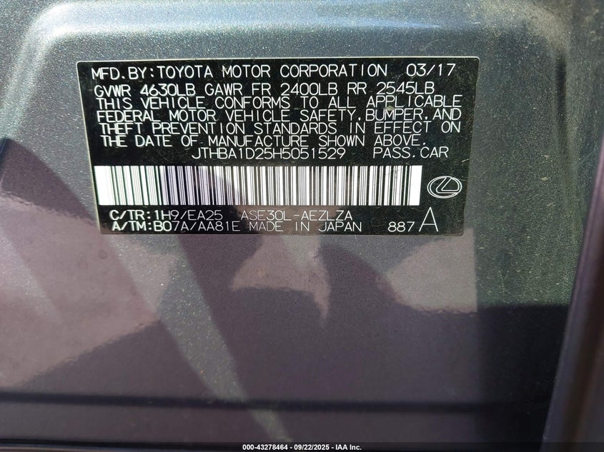 2017 LEXUS IS 200T - JTHBA1D25H5051529