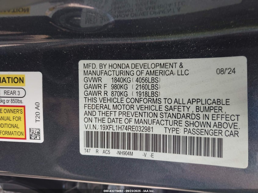 19XFL1H74RE032981 2024 HONDA CIVIC photo no. 9