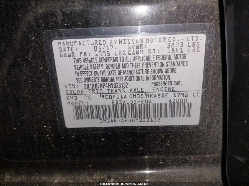 2017 NISSAN SENTRA SV - 3N1AB7AP4HY333132