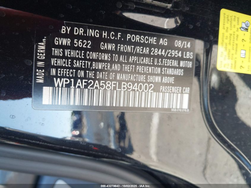 2015 Porsche Macan Turbo VIN: WP1AF2A58FLB94002 Lot: 43278643