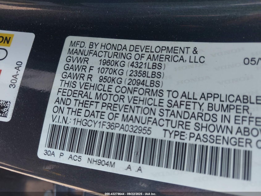 2023 HONDA ACCORD EX - 1HGCY1F36PA032955