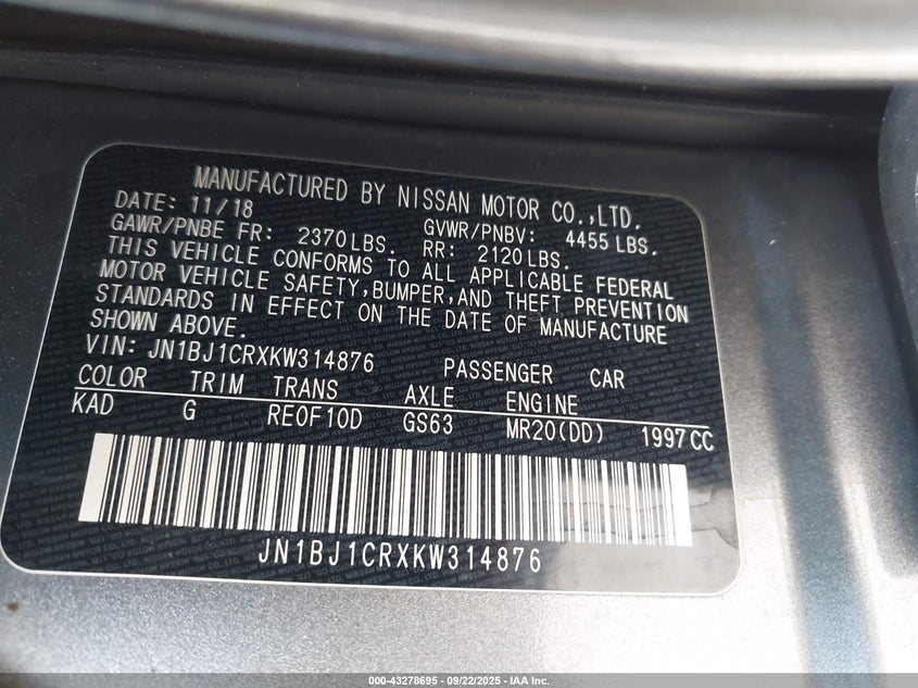 2019 NISSAN ROGUE SPORT SV - JN1BJ1CRXKW314876