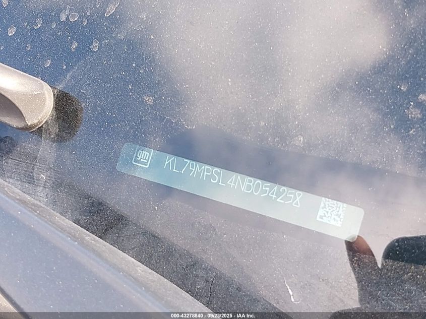 2022 Chevrolet Trailblazer Fwd Lt VIN: KL79MPSL4NB054258 Lot: 43278840