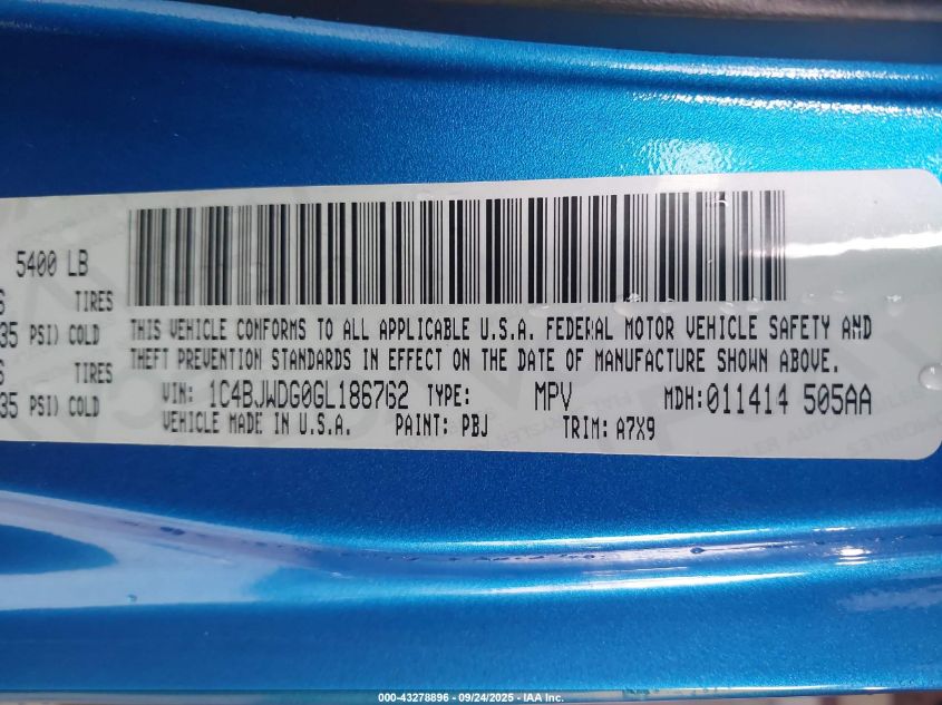 2016 Jeep Wrangler Unlimited Sport VIN: 1C4BJWDG0GL186762 Lot: 43278896