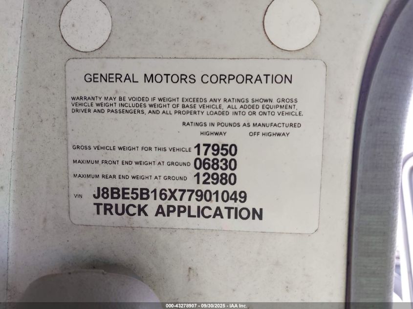2007 Chevrolet W5500 Dsl Reg VIN: J8BE5B16X77901049 Lot: 43278907