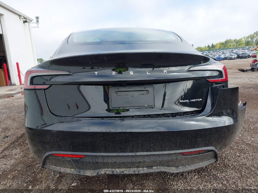 2025 Tesla Model 3 Long Range All-Wheel Drive VIN: 5YJ3E1EB9SF953857 Lot: 43278916