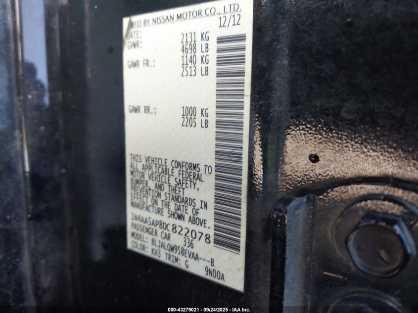 2013 Nissan Maxima 3.5 S VIN: 1N4AA5AP8DC822078 Lot: 43279021