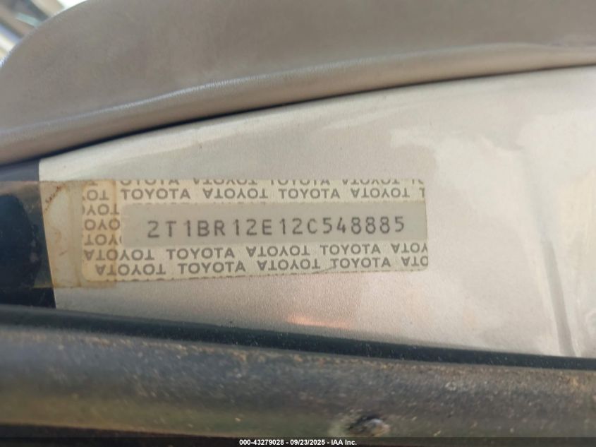 2002 Toyota Corolla Ce/Le/S VIN: 2T1BR12E12C548885 Lot: 43279028