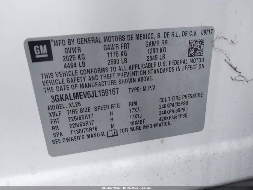 2018 GMC Terrain Sle VIN: 3GKALMEV6JL159167 Lot: 43279037